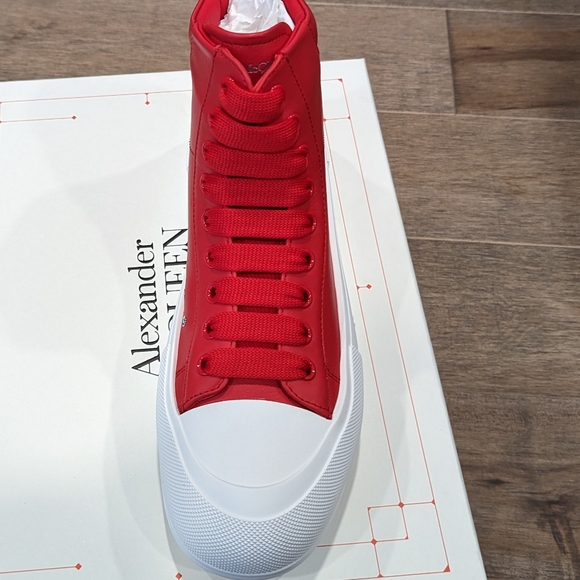Mens Alexander McQueen Plimsol Canvas Sneakers Red/White - Picture 2 of 6